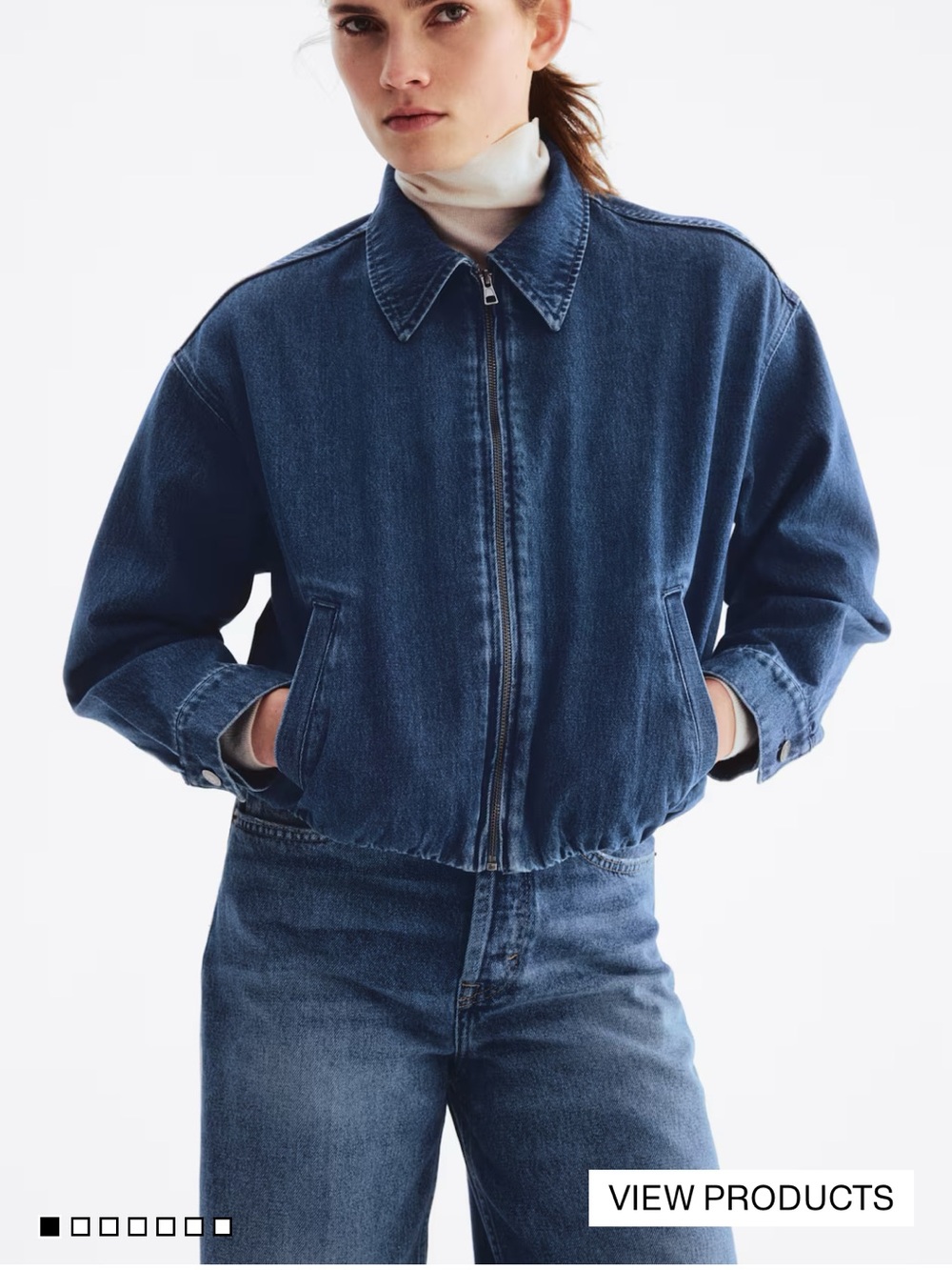 NWT H&M oversized Dark Blue Denim Zip crop y2k trucker Jacket 100% cotton